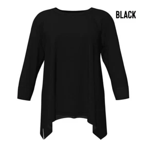 NWT LuLaRoe Cozy Kate 3/4 Sleeve Shirt PLUS 3XL(24-26) Solid BLACK Sharkbite Hem - Bild 1 von 5