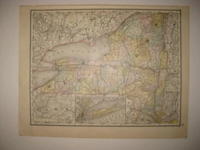 ANTIGUA 1888 NUEVA JERSEY Y MAPA DE NUEVA YORK Y CIUDAD FERROCARRIL LONG ISLAND EXCELENTE FINA Foto 1 de 2
