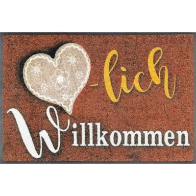 Waschbare Fußmatte - Herzilein Willkommen 50x75 cm Wash+Dry Bodenmatte - Bild 1 von 4