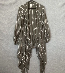 Cárdigan Knox Rosa Frente Abierto Cubierta Verde Salvia Chaqueta con Flecos Talla XXL Boho - Imagen 1 de 8