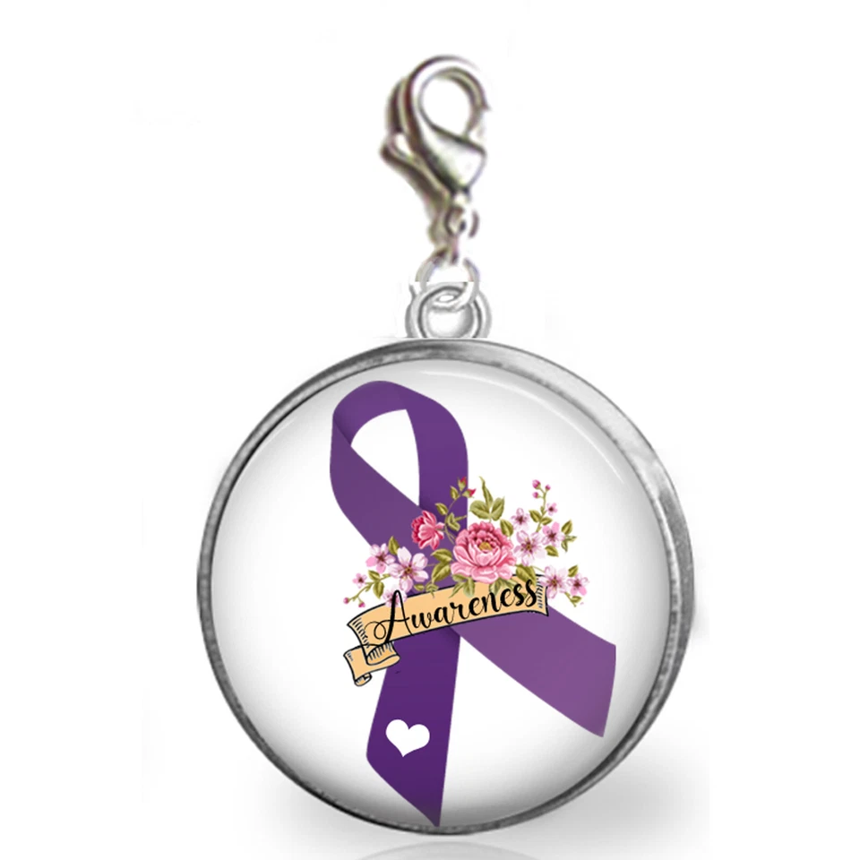 Cinta Púrpura Conciencia Clip En Dije Soporte Fotográfico Artesanal Joyería Foto 1 de 1