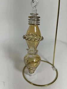 Blown Art Glass Finial Etched Floral Christmas Tree Ornament Gold/Amber 7.25 #9 - Picture 1 of 7