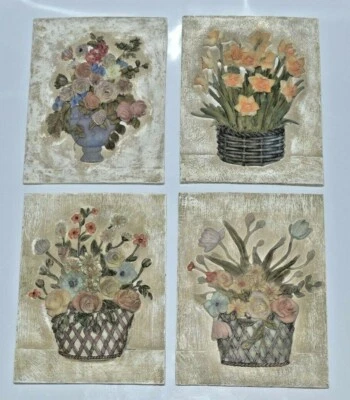 Juego de 4 plantas en maceta arte de pared escultural floral decorativo 3D yeso fundido NUEVO Foto 1 de 4