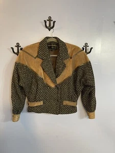 Vintage David Benjamin 80s Bomber Jacket Wool Tweed w Suede & Leather Sz 8 - Picture 1 of 9