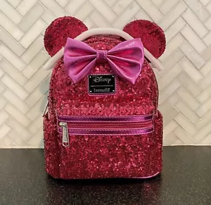 Loungefly Pink Sequin Disney Backpack Magenta Fuschia NWT - Picture 1 of 5
