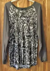 NEXT Ladies Dark Taupe & White Tunic Top With Sheer Sleeves Size 16 - Picture 1 of 9