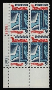 #1312 5c Bill of Rights, Plate Block [28581-621 LL] Mint **ANY 5=FREE SHIPPING** - Picture 1 of 1