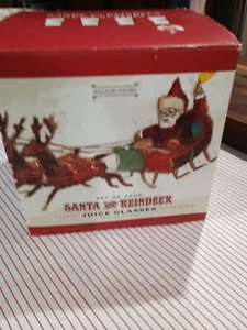 Williams Sonoma Vintage Babbo Natale e Renna Succo Bicchiere Acqua 14 OZ Set di 4 NUOVO - Foto 1 di 7