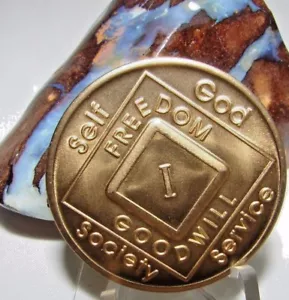 Narcotics Anonymous NA 1 Jahr saubere Bronze Medaillon Erholung Chip Token - Bild 1 von 9