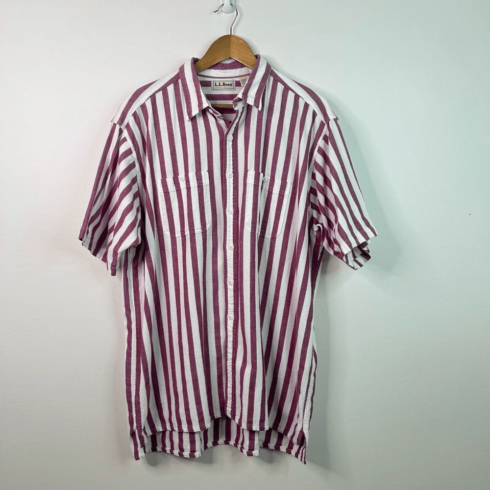 VTG L.L. Bean Cool Weave Shirt Men’s XL Tall Burgundy White Stripe 100% Cotton - Image 1 of 4