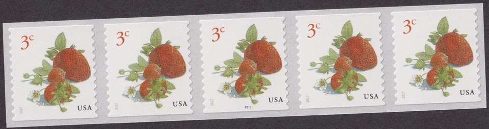 Scott #5201 Strawberries Plate # Coil (PNC5) of 5 Stamps - MNH - Image 1 of 1