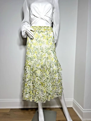 Alice + Olivia Blogger Fav Jocelyn Ruffle Godet Midi Skirt in Sun Ditsy Sz 4 NWT - Image 1 of 4