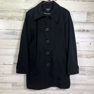Sonoma 女式黑色领全衬里中长纽扣雨衣 L 码 — 第 1/4 张图片