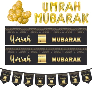 New Black Umrah Mubarak Set With Latex Balloons Decoration Gift Wall Hanging - Picture 1 of 6