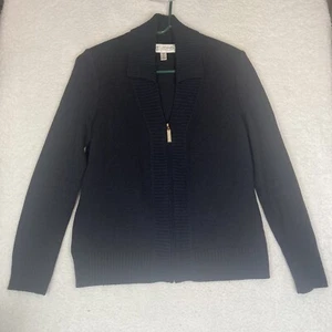 St. John Collection Small Mexico Zip Up Knit Cardigan Wool Rayon Black - Picture 1 of 8