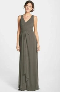 Monique Lhuillier Brautjungfer ärmellos Gr. 6 anthrazitgrau V-Ausschnitt Kleid $ 395 - Bild 1 von 6