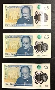 NOTAS £5.00 X 3 (DOS PRIMERAS AA0101 SIN CIRCULAR) - Imagen 1 de 3