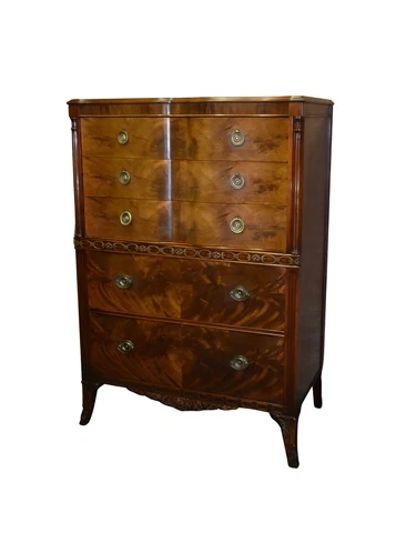 Vintage Carved Walnut Regency Style Five Drawer Tall Chest Cover