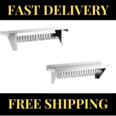 Estante para olla de pared de acero inoxidable de 12" x 36" 18 ganchos cocina comercial NSF Foto 1 de 4