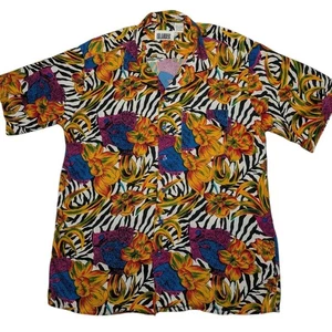 Vintage Islander Zebra Floral Print Hawaiian Shirt Size Large 100% Rayon - Picture 1 of 14