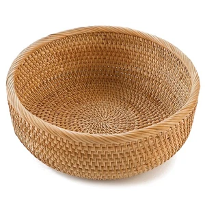 Handmade Rattan Bread Baskets Round Wicker Fruit Serving Storage Bowls, Natur... - Bild 1 von 6