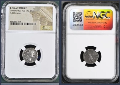 Antigua moneda romana de plata Denario emperador Cómodo NGC genuina 177-192AD Foto 1 de 4