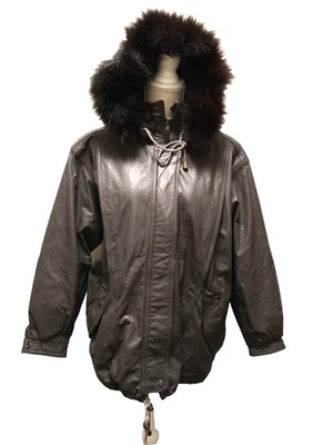 Chaqueta de Colección Boundary Waters Para Mujer Gris Cuero Genuino Capucha de Zorro S/L Foto 1 de 4