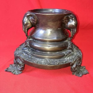 "Pedestal de cabeza de elefante ornamentado de metal bronce vintage / 6,5"" / exhibición de soporte para plantas" - Imagen 1 de 14