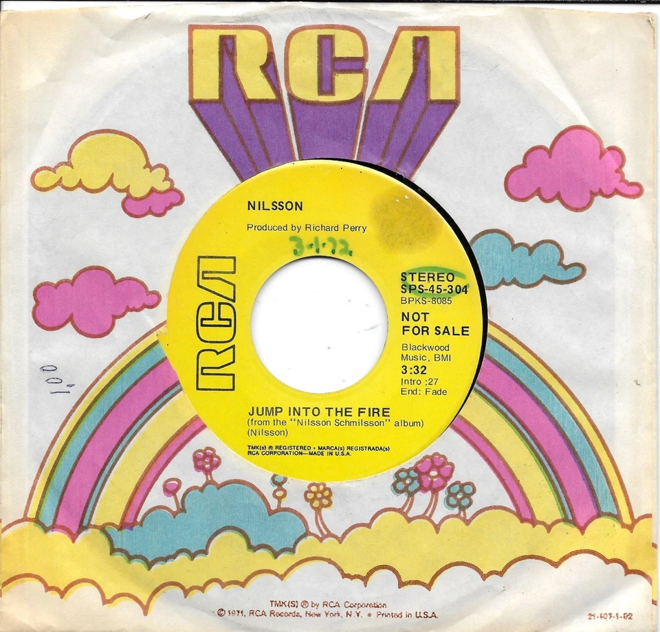 HARRY NILSSON  Jump Into The Fire  rare promo 45 from 1971 - Image 1 of 1