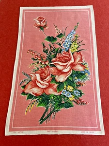 Vintage Cotton Tea Towel Floral Bouquet Pink Rose Pattern Kitchen Dish Art Gift - Foto 1 di 16