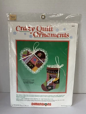 Vintage Dimensions Crazy Quilt Ornaments Needlepoint Kit, Heart & Stocking #9052 - Image 1 of 4