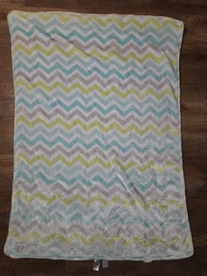 Boppy Plush Baby Blanket Blue Green White Security Lovey Stripes Chevron - Image 1 of 4
