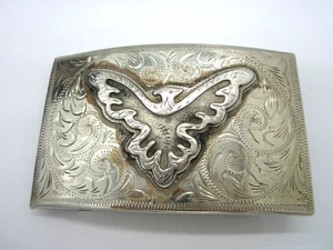 Nachlass Vintage ausgefallene gravierte Sterling Silber Donnervogel Western Gürtelschnalle - Bild 1 von 5