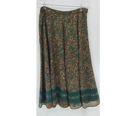 Falda Midi Y2K Hada Paisley PM Marrón Verde Oscuro Academia Floral Forrada Boho Foto 1 de 4