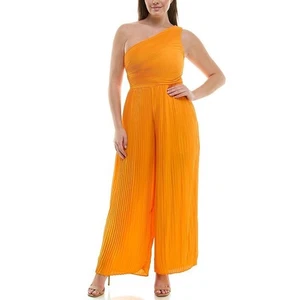 Nicole Miller NY orangefarbener plissierter Overall mit weitem Bein Größe 14 kräftig hell - Bild 1 von 14