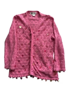 Jack B. Quick L Vtg Embellished Heart Valentine's Pink Cardigan Sequins Vintage - Picture 1 of 9