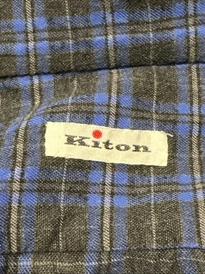 KITON Blue Plaid Check Light Flannel Cotton Mens Luxury Dress Shirt - 15 - Image 1 of 4
