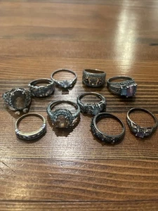 Konvolut 10 markierte Sterling Silber Ringe mit verschiedenen Edelsteinen kein Schrott - Bild 1 von 10