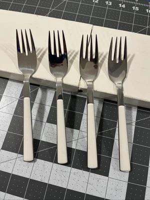 WMF Cromargan Torino (4) Salad Forks White Handle 18/10 Stainless Flatware - Image 1 of 4