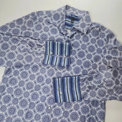 Banana Republic Shirt Men XL 17-17 1/2 Blue French Cuff Geometric Medallion EUC - Image 1 of 4