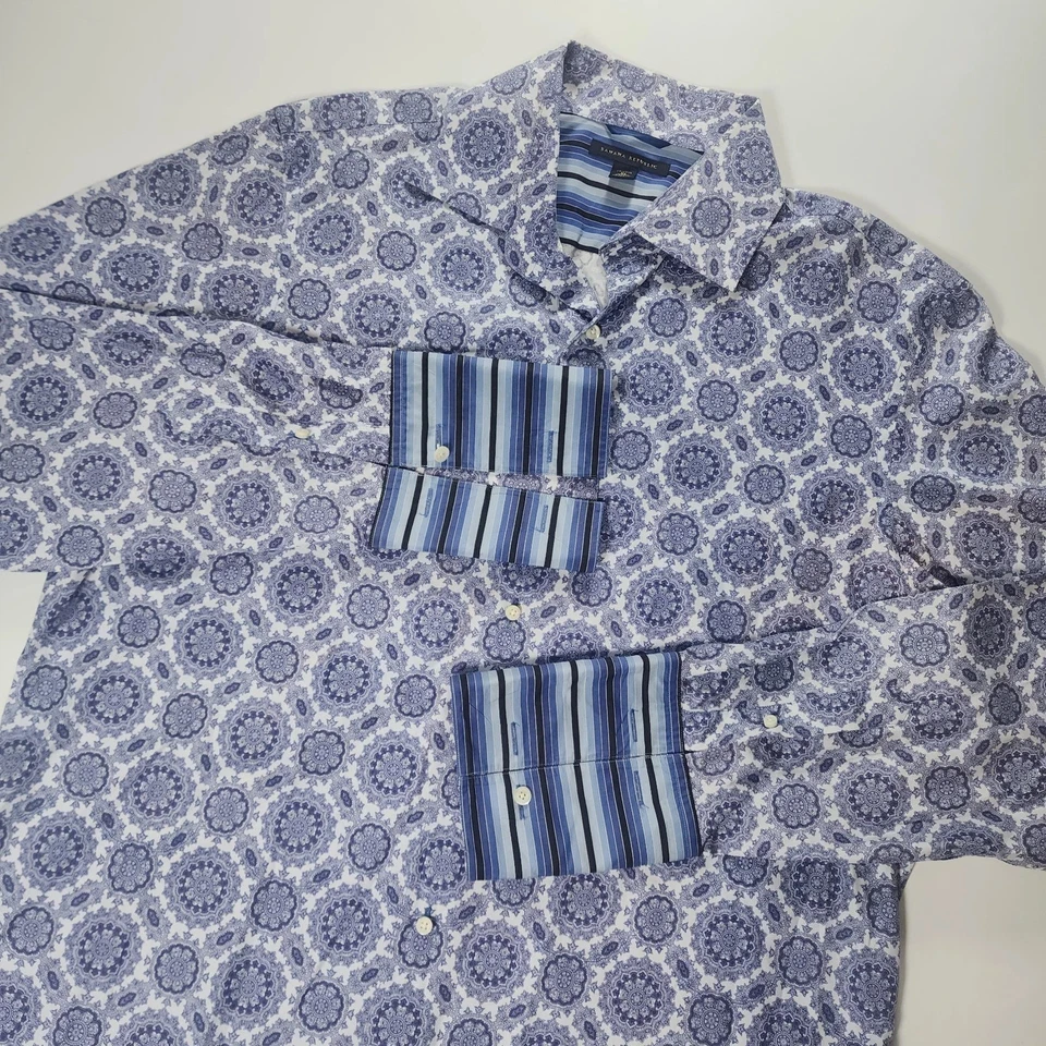 Banana Republic Shirt Men XL 17-17 1/2 Blue French Cuff Geometric Medallion EUC - Image 1 of 4