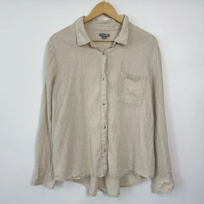 Camisa Falls Creek Mezcla de Lino Abotonada Para Mujer Talla XL Beige Neutro Informal Foto 1 de 4