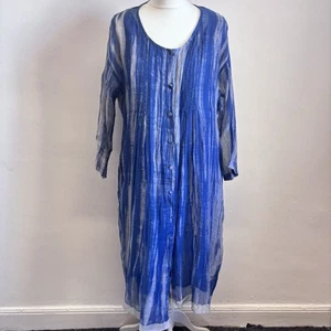 Neeru Kumar Kleid Größe M Blau Shibori Streifen Baumwolle Seide Bohemian - Bild 1 von 10