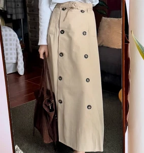 ZARA SAND HIGH WAIST MOCK POCKETS POPLIN PREPPY BUTTON-UP WRAP MIDI TWILL SKIRT - Picture 1 of 24