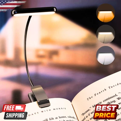 Rechargeable LED Book Reading Light Clip On Lamp USB Flexible 3 Color Modes - Image 1 of 4