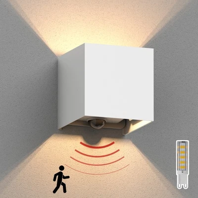 Wandleuchte CUBEL Bewegungsmelder für außen weiß IP65 Up & Downlight - Bild 1 von 4