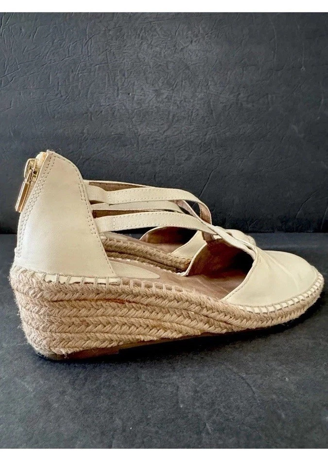 Kenneth Cole Reaction Clo Espadrille 8 码象牙色楔形鞋跟拉链后弹力 — 第 1/4 张图片