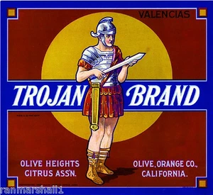 Olive Orange County Trojan Roman Troja Orange Zitrus Obstkiste Etikett Kunstdruck - Bild 1 von 1