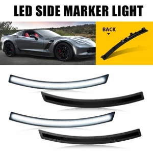 4Pcs Smoke Lens White LED Side Marker Lights For Chevy Corvette C7 2014-2019 F&R - Picture 1 of 21