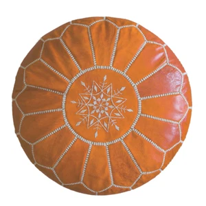 Moroccan Leather Pouf Unstuffed Moroccan Pouf Cover Boho Ottoman (Tan Brown) - Picture 1 of 6